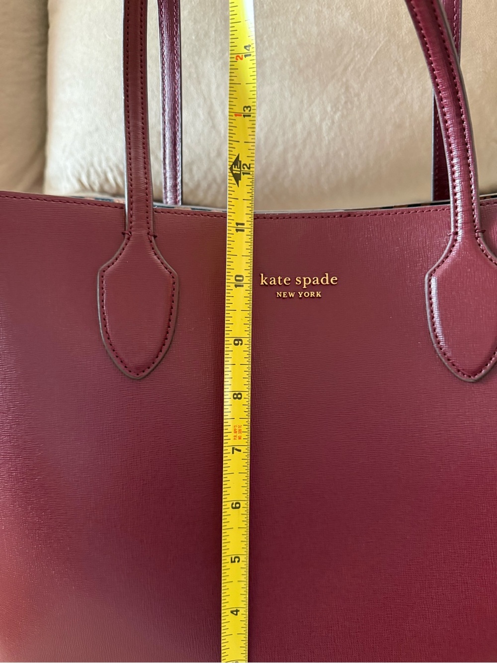 kate spade Burgundy Leather Tote with Leopard Print Wristlet - Picture 14 of 15